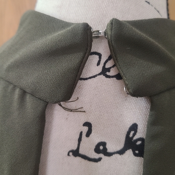 City Studio Olive Green Tie Waist High Neck Halter Keyhole High Low Dress - Picture 3 of 4